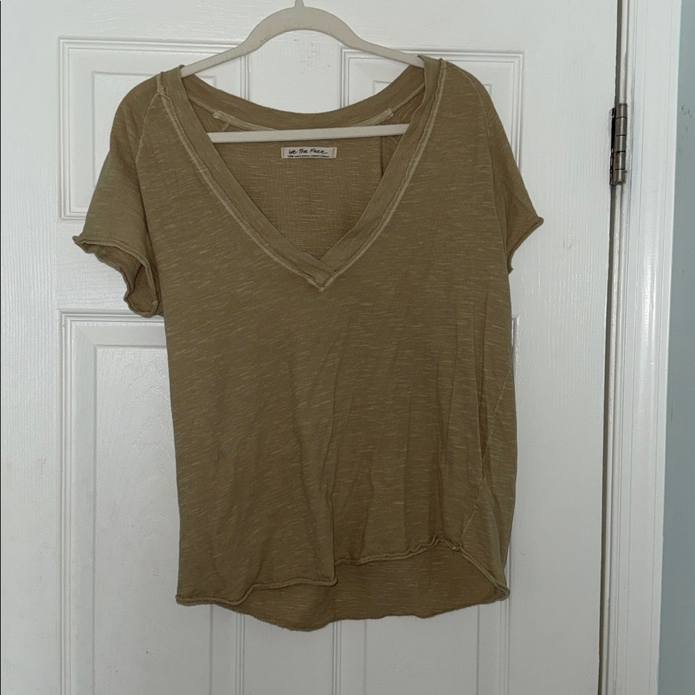 Free People V-Neck Short Sleeve Tee in Olive